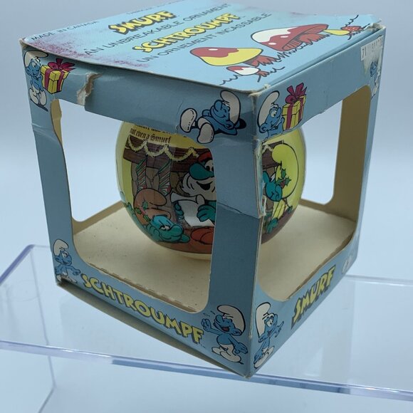Vintage Smurf Christmas Ornament - Schtroumpf Unbreakable - Original Box - Satin - Picture 3 of 6